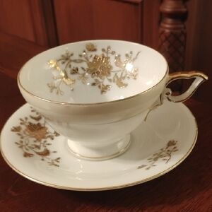UCagco China Teacup and Saucer, Gold Floral, Japan Bone China Tea Cup,